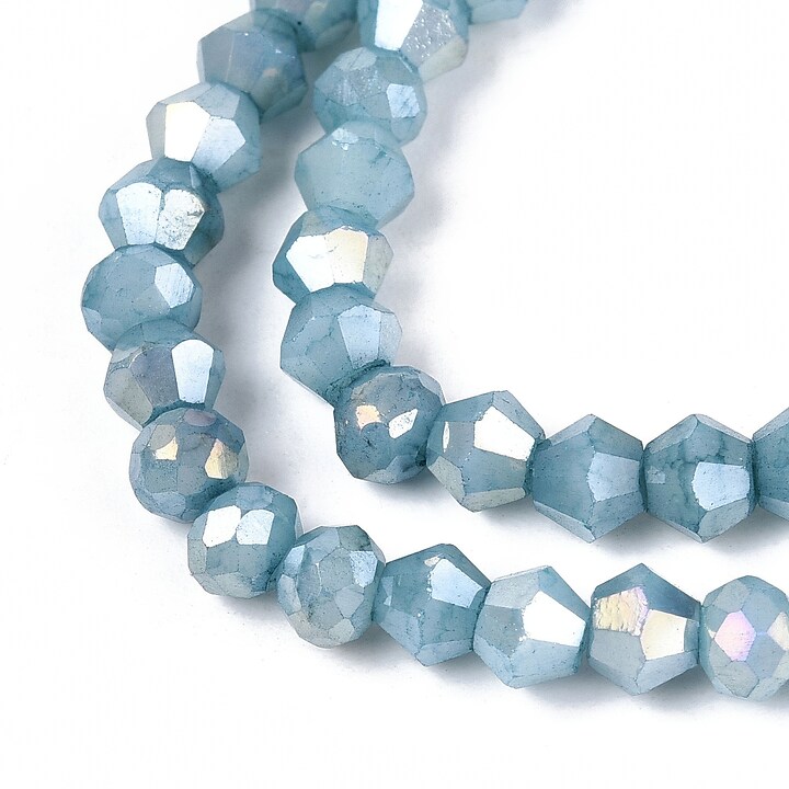 Margele cristal biconic electroplacat 4,2-4,9-3,9mm (sirag) - albastru crackle placat AB