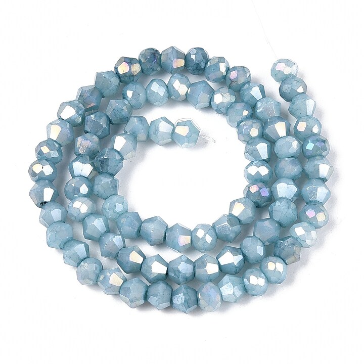 Margele cristal biconic electroplacat 4,2-4,9-3,9mm (sirag) - albastru crackle placat AB