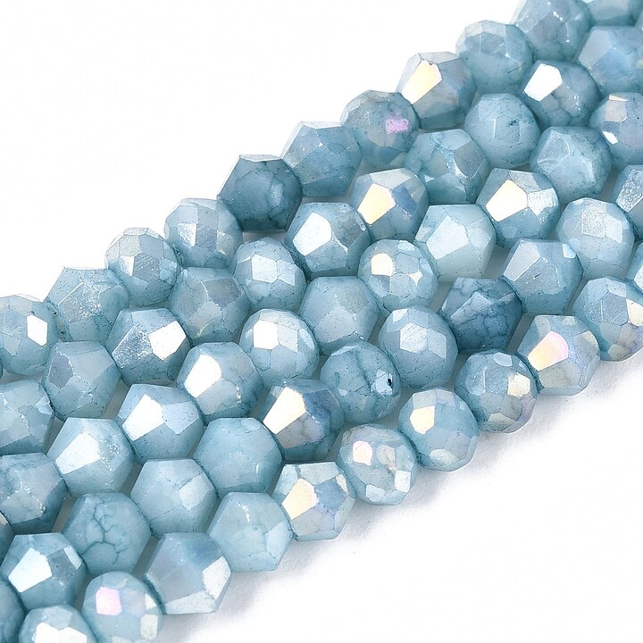 Margele cristal biconic electroplacat 4,2-4,9-3,9mm (sirag) - albastru crackle placat AB