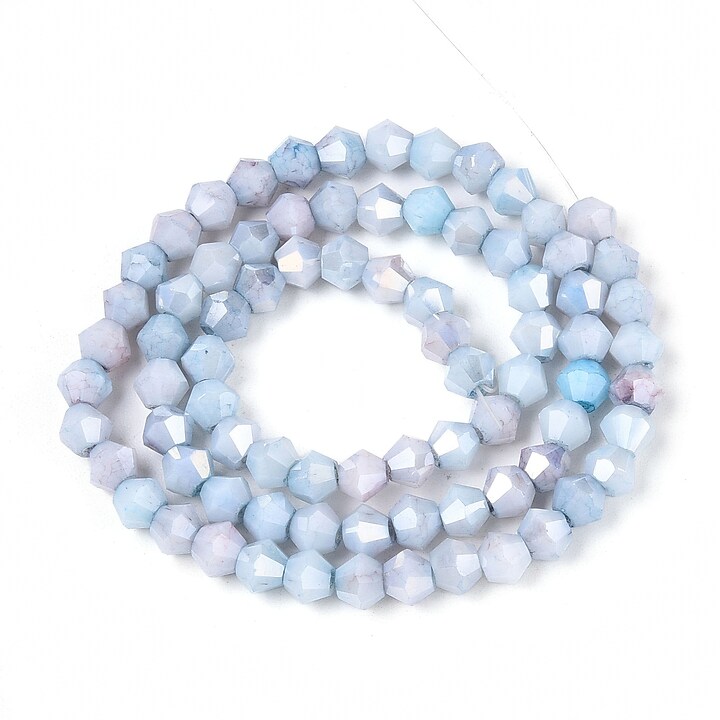 Margele cristal biconic electroplacat 4,2-4,9-3,9mm (sirag) - albastru deschis crackle placat AB