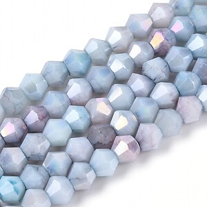 Margele cristal biconic electroplacat 4,2-4,9-3,9mm (sirag) - albastru deschis crackle placat AB