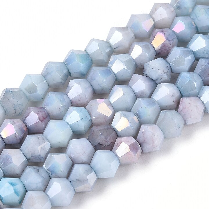 Margele cristal biconic electroplacat 4,2-4,9-3,9mm (sirag) - albastru deschis crackle placat AB