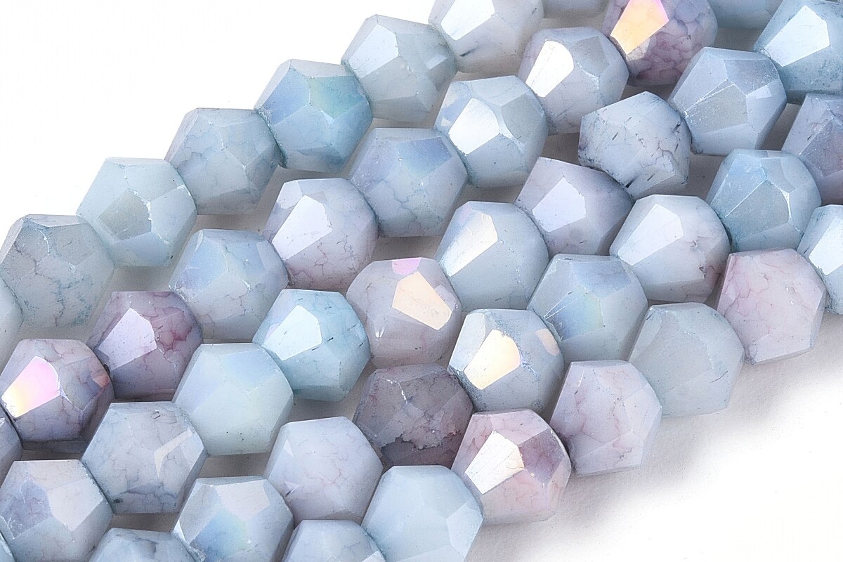 Margele cristal biconic electroplacat 4,2-4,9-3,9mm (sirag) - albastru deschis crackle placat AB