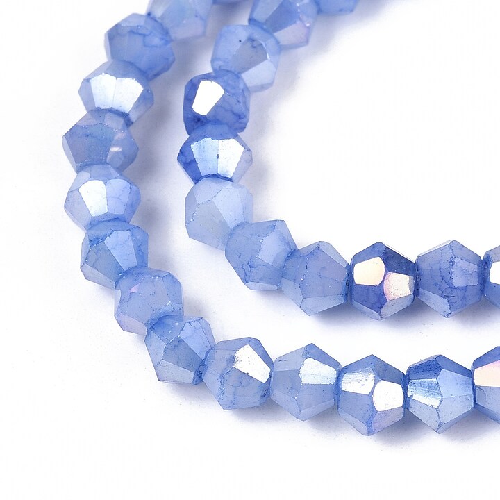 Margele cristal biconic electroplacat 4,2-4,9-3,9mm (sirag) - albastru regal crackle placat AB