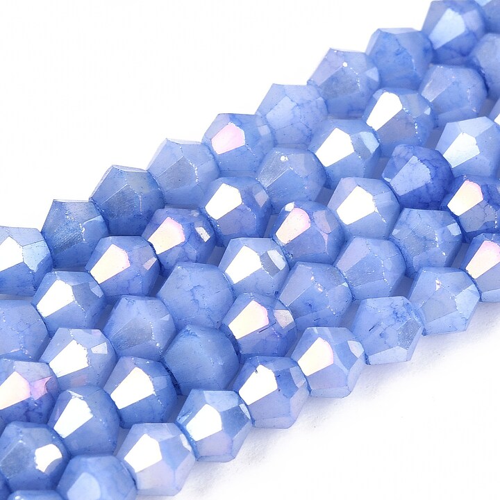 Margele cristal biconic electroplacat 4,2-4,9-3,9mm (sirag) - albastru regal crackle placat AB