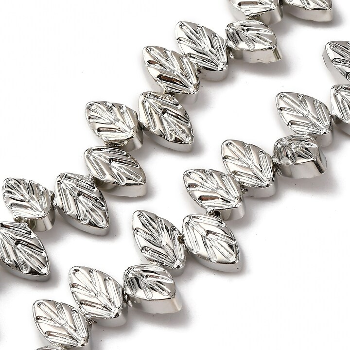 Sirag margele de sticla electroplacate frunza aprox. 7x11,5x4,5mm - argintiu platinat