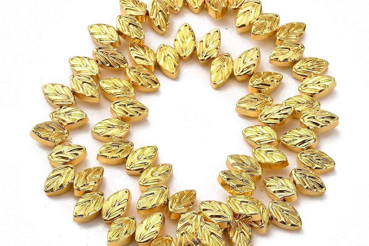 Sirag margele de sticla electroplacate frunza aprox. 7x11,5x4,5mm - auriu