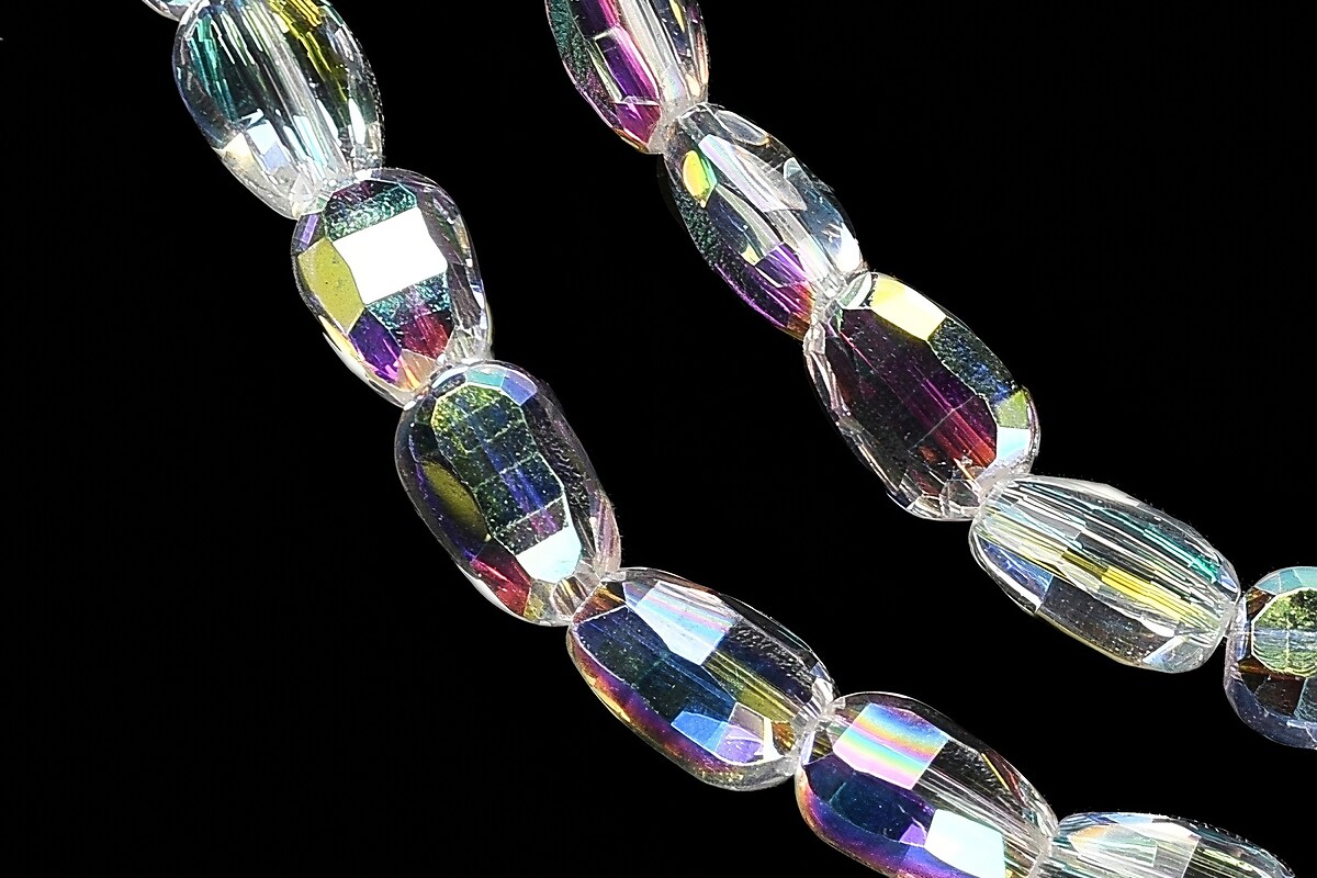 Sirag margele de sticla electroplacate oval aprox. 6,5x4,5x3mm - alb AB