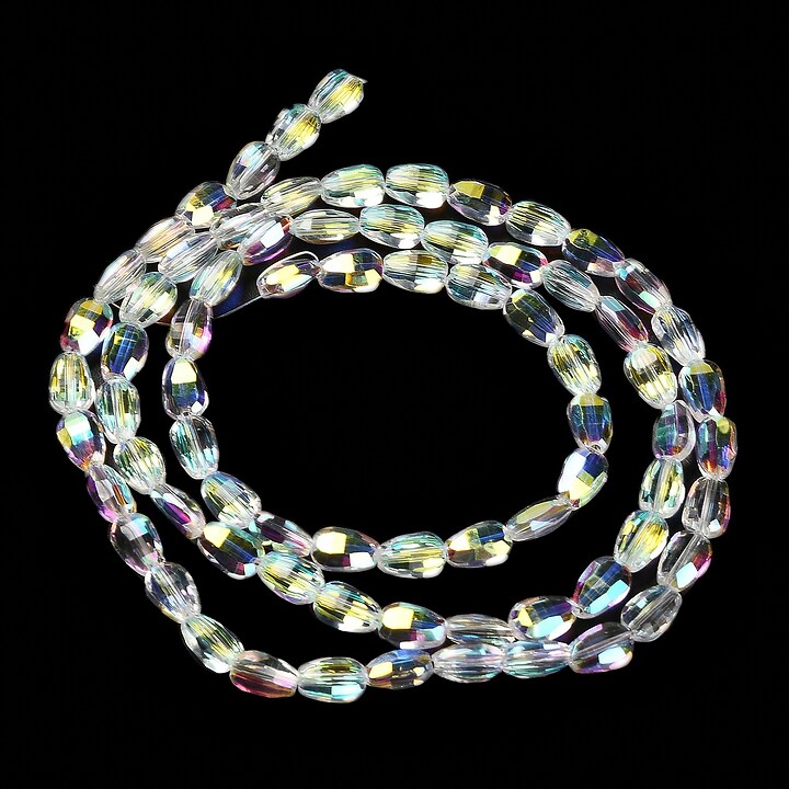 Sirag margele de sticla electroplacate oval aprox. 6,5x4,5x3mm - alb AB