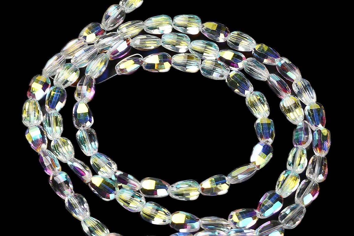 Sirag margele de sticla electroplacate oval aprox. 6,5x4,5x3mm - alb AB