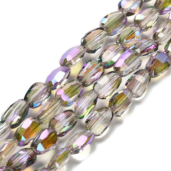 Sirag margele de sticla electroplacate oval aprox. 6,5x4,5x3mm - gri AB