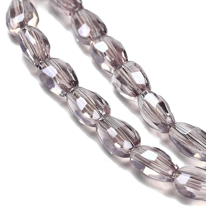 Sirag margele de sticla electroplacate oval aprox. 6,5x4,5x3mm - gri mov