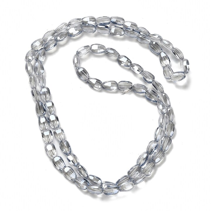 Sirag margele de sticla electroplacate oval aprox. 6,5x4,5x3mm - gri albastrui