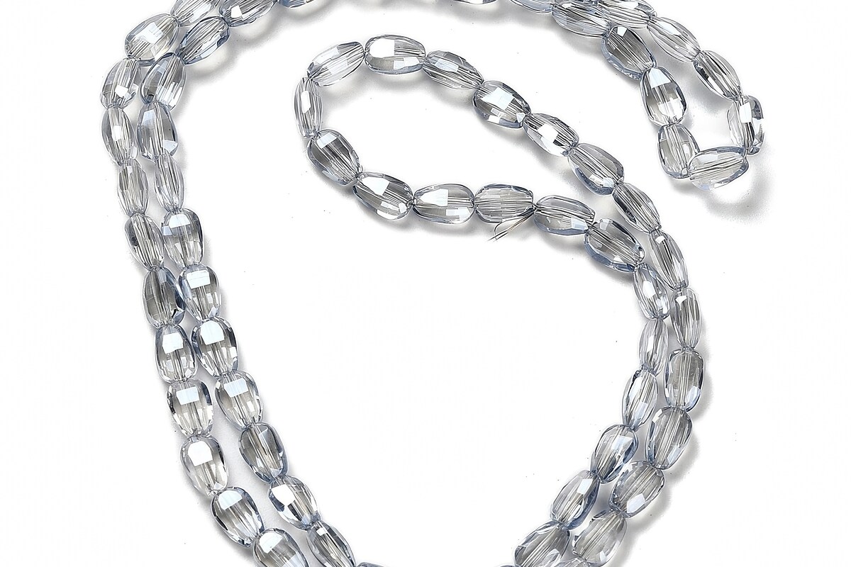 Sirag margele de sticla electroplacate oval aprox. 6,5x4,5x3mm - gri albastrui