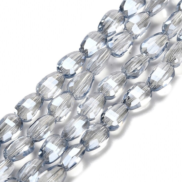 Sirag margele de sticla electroplacate oval aprox. 6,5x4,5x3mm - gri albastrui