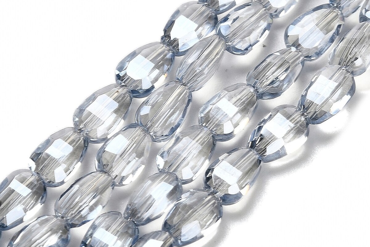 Sirag margele de sticla electroplacate oval aprox. 6,5x4,5x3mm - gri albastrui