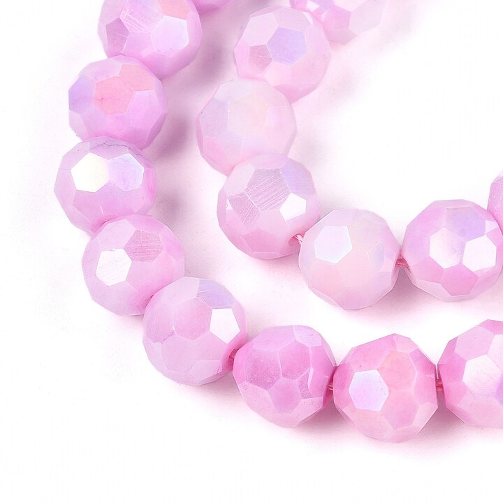 Sirag margele cristale electroplacate aprox. 8mm - roz perlat crackle AB
