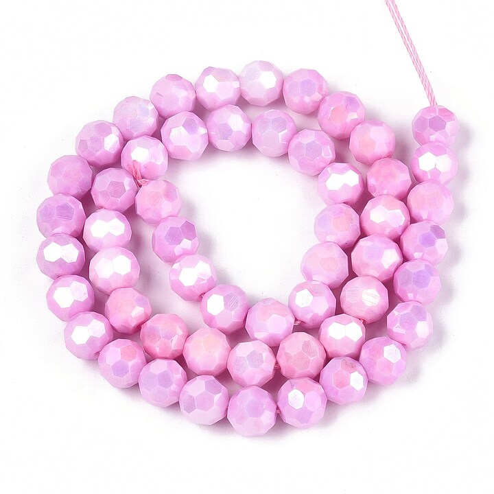 Sirag margele cristale electroplacate aprox. 8mm - roz perlat crackle AB