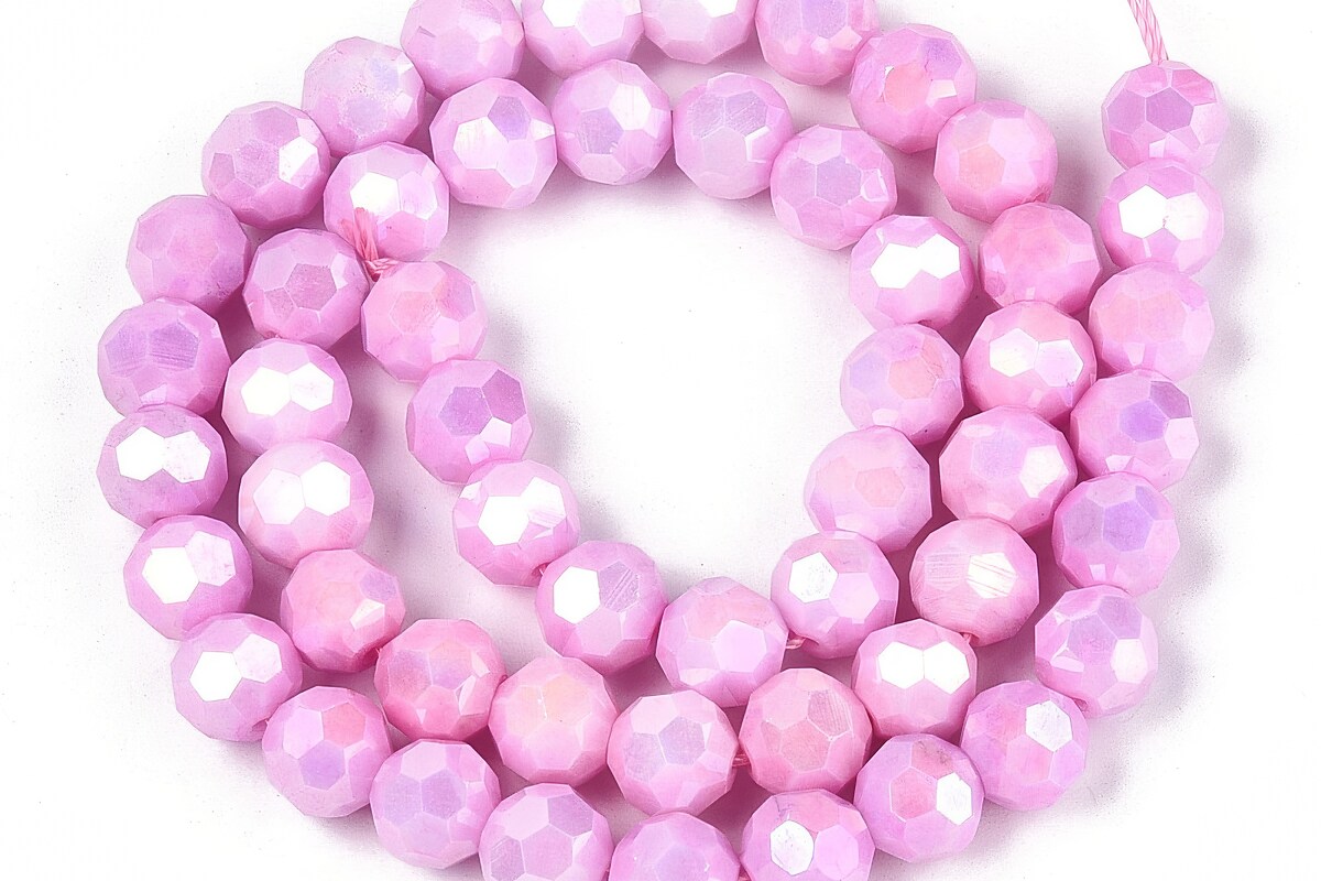 Sirag margele cristale electroplacate aprox. 8mm - roz perlat crackle AB
