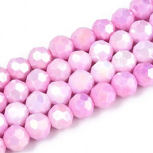 Sirag margele cristale electroplacate aprox. 8mm - roz perlat crackle AB