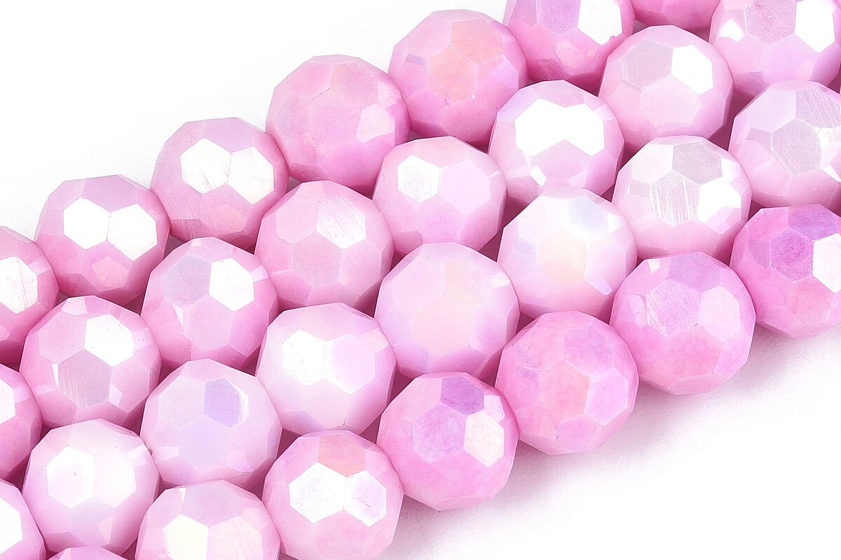 Sirag margele cristale electroplacate aprox. 8mm - roz perlat crackle AB