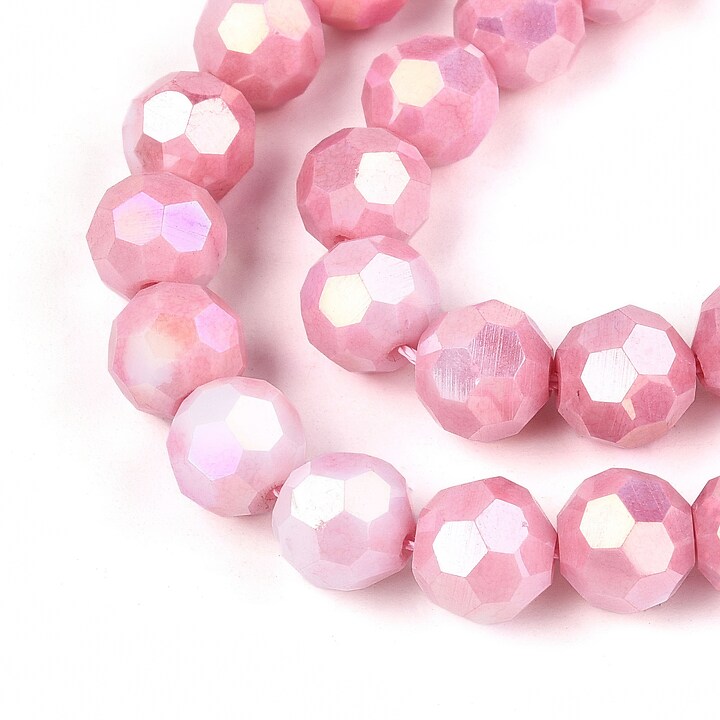 Sirag margele cristale electroplacate aprox. 8mm - roz inchis crackle AB