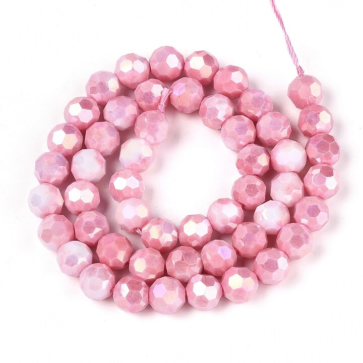 Sirag margele cristale electroplacate aprox. 8mm - roz inchis crackle AB