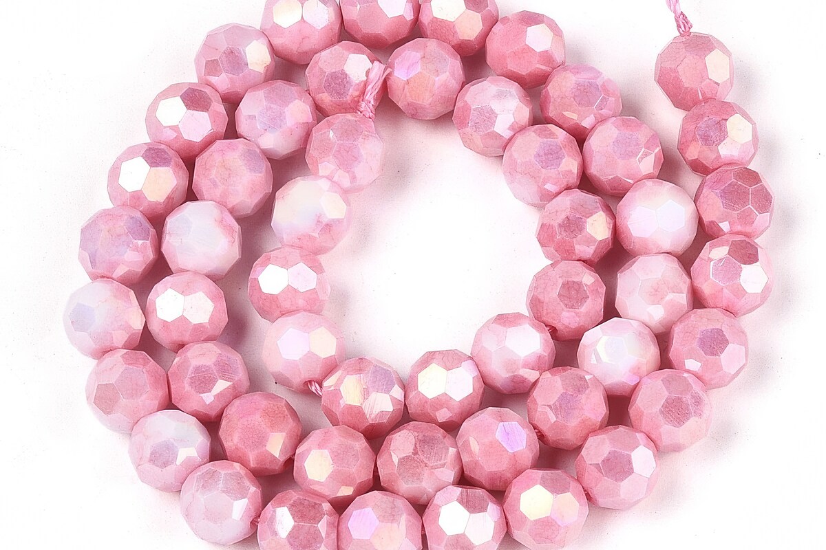 Sirag margele cristale electroplacate aprox. 8mm - roz inchis crackle AB