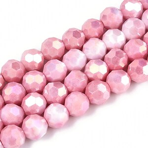 Sirag margele cristale electroplacate aprox. 8mm - roz inchis crackle AB