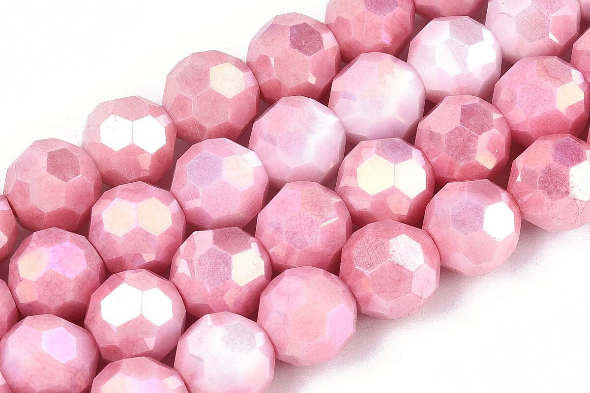Sirag margele cristale electroplacate aprox. 8mm - roz inchis crackle AB