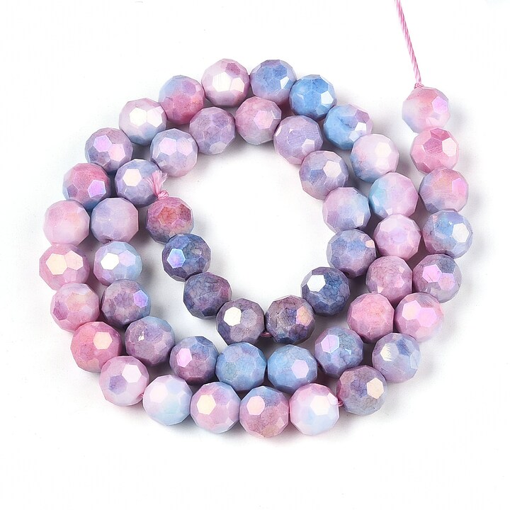 Sirag margele cristale electroplacate aprox. 8mm - albastru roz crackle AB