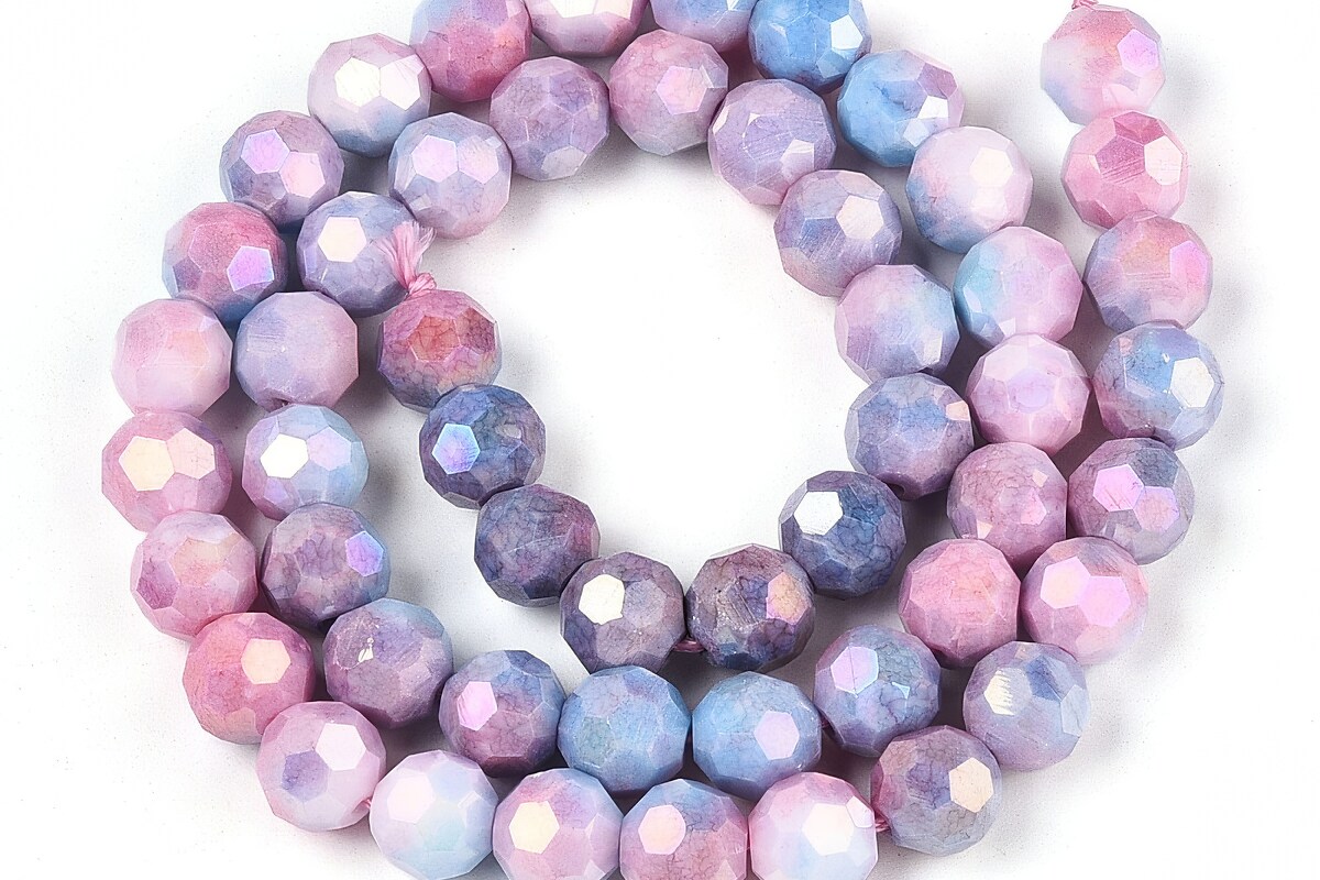 Sirag margele cristale electroplacate aprox. 8mm - albastru roz crackle AB