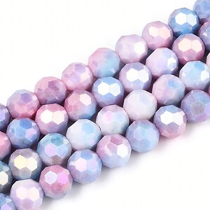 Sirag margele cristale electroplacate aprox. 8mm - albastru roz crackle AB