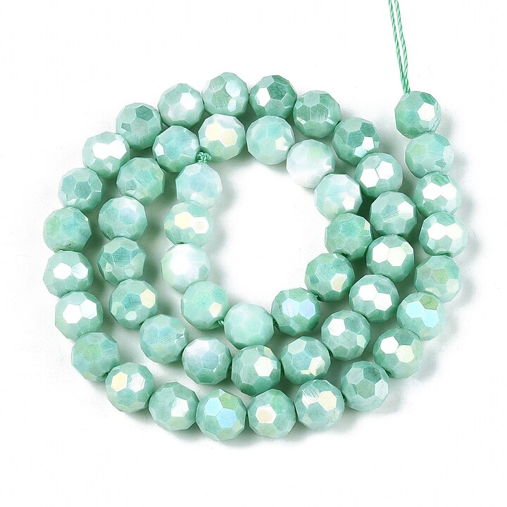 Sirag margele cristale electroplacate aprox. 8mm - verde turcoaz crackle AB