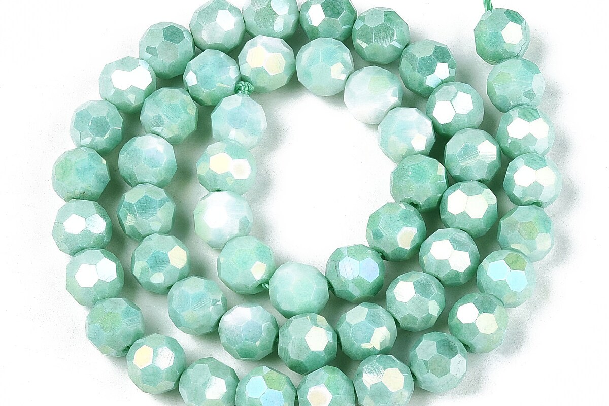 Sirag margele cristale electroplacate aprox. 8mm - verde turcoaz crackle AB