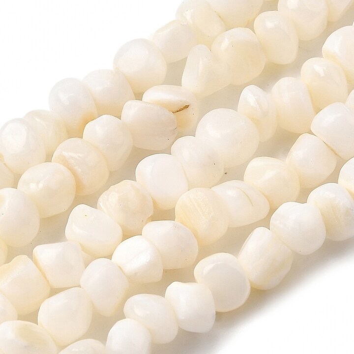 Sirag margele sidef nuggets 5-6,5x4-6mm - alb crem