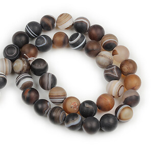 Margele agate striped frosted (mat) sfere 10mm (sirag) - maro deschis