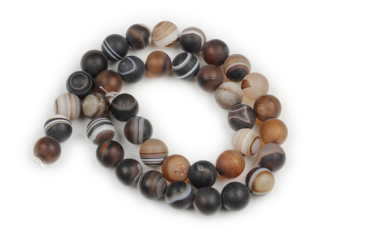 Margele agate striped frosted (mat) sfere 10mm (sirag) - maro deschis