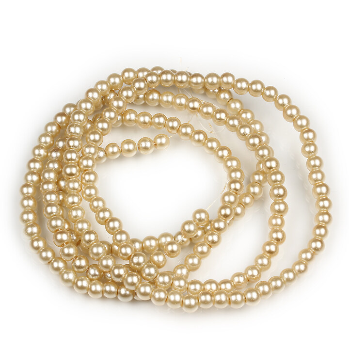 Sirag perle de sticla lucioase, sfere 4mm - auriu deschis (aprox. 210 buc.)