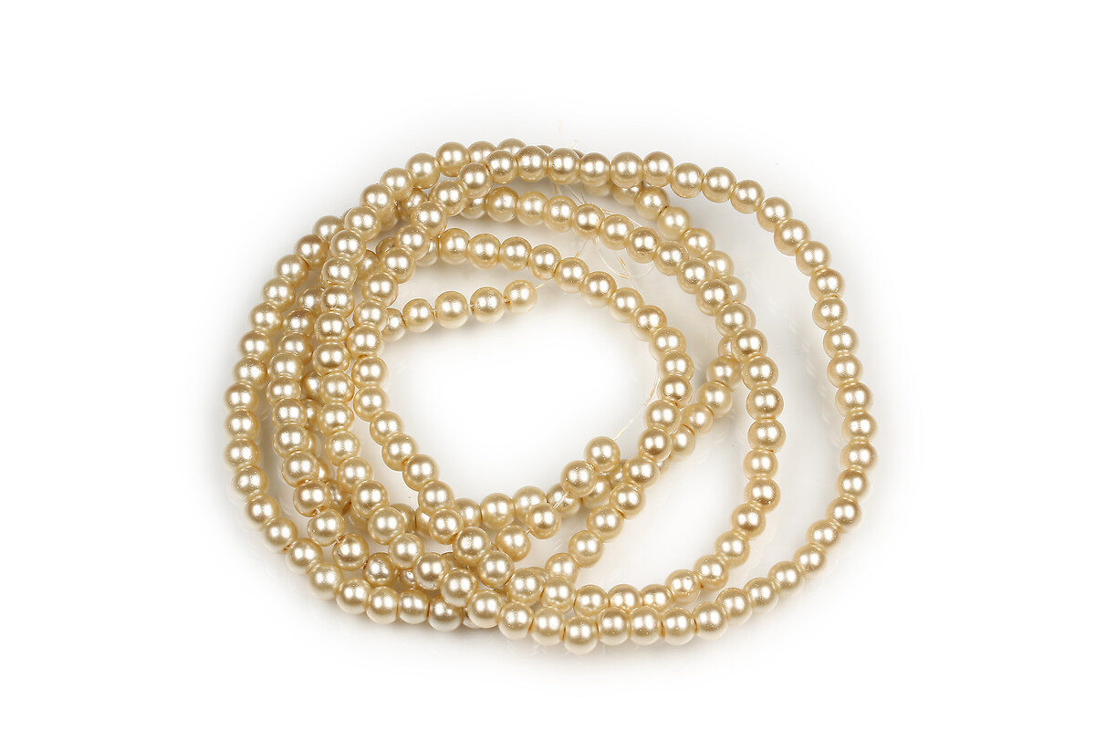 Sirag perle de sticla lucioase, sfere 4mm - auriu deschis (aprox. 210 buc.)