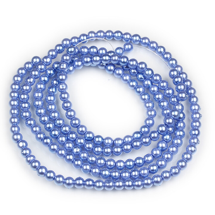 Sirag perle de sticla lucioase, sfere 4mm - albastru denim (aprox. 210 buc.)