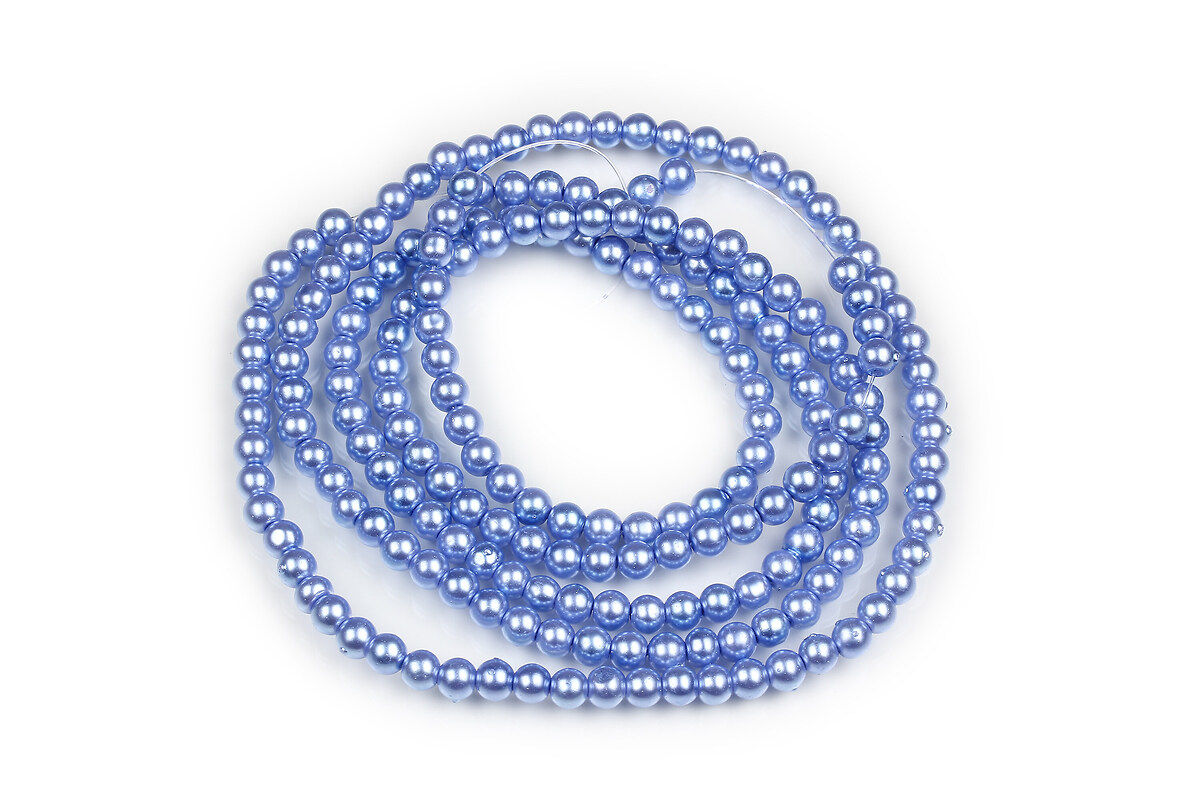 Sirag perle de sticla lucioase, sfere 4mm - albastru denim (aprox. 210 buc.)