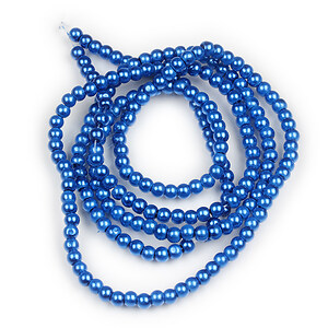 Sirag perle de sticla lucioase, sfere 4mm - albastru safir (aprox. 210 buc.)
