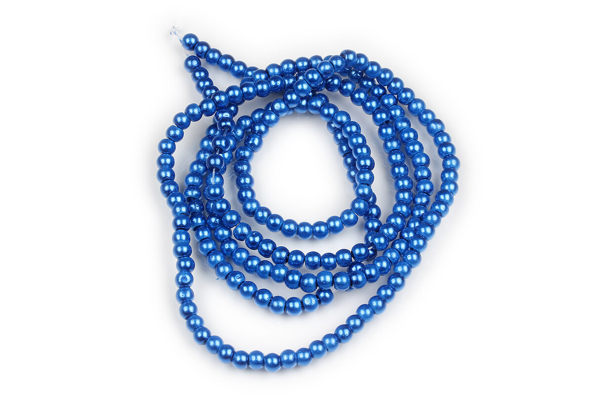 Sirag perle de sticla lucioase, sfere 4mm - albastru safir (aprox. 210 buc.)