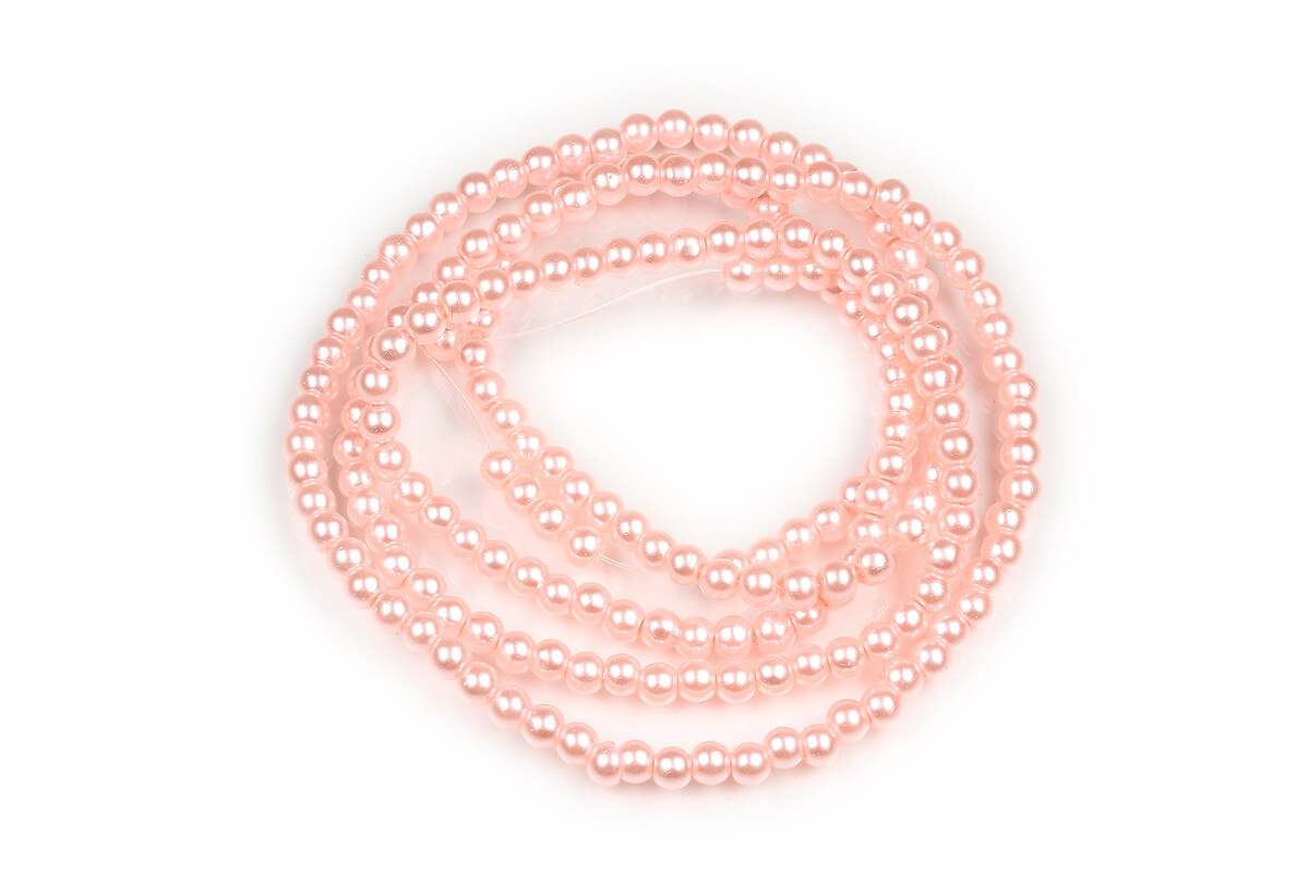 Sirag perle de sticla lucioase, sfere 4mm - roz pal (aprox. 210 buc.)