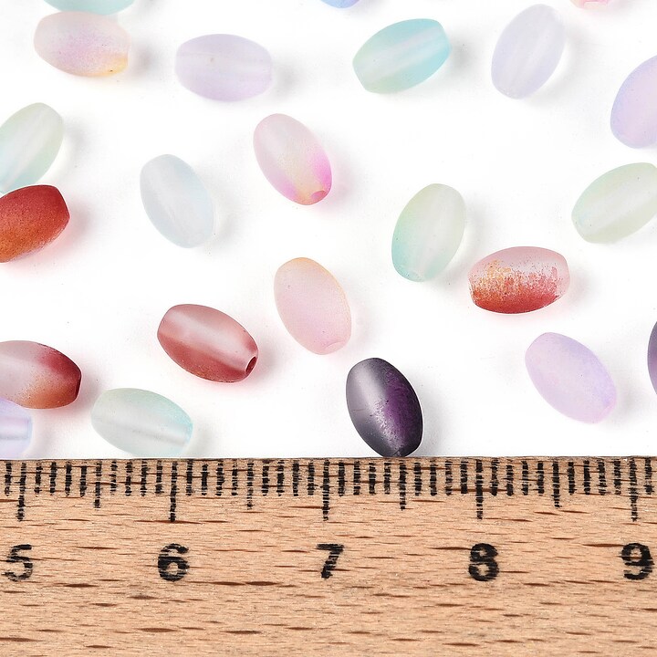 Margele de sticla frosted in doua culori, ovale 6,5x4-4,5mm - culori mix (10 grame)