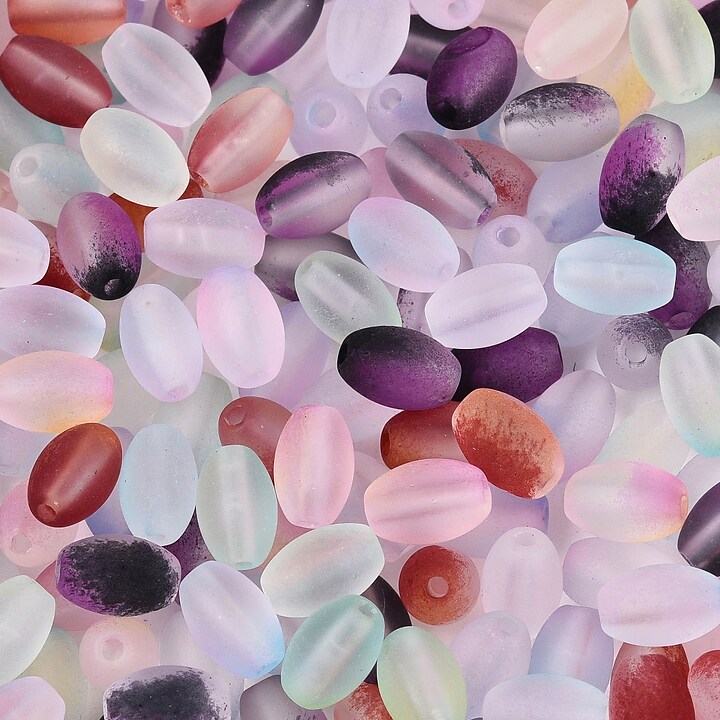 Margele de sticla frosted in doua culori, ovale 6,5x4-4,5mm - culori mix (10 grame)