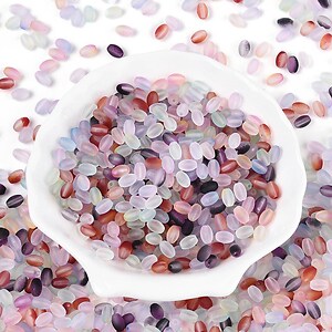 Margele de sticla frosted in doua culori, ovale 6,5x4-4,5mm - culori mix (10 grame)