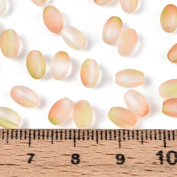 Margele de sticla frosted in doua culori, ovale 6,5x4-4,5mm - sandy brown (10 grame)
