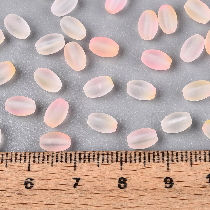 Margele de sticla frosted in doua culori, ovale 6,5x4-4,5mm - peach puff (10 grame)